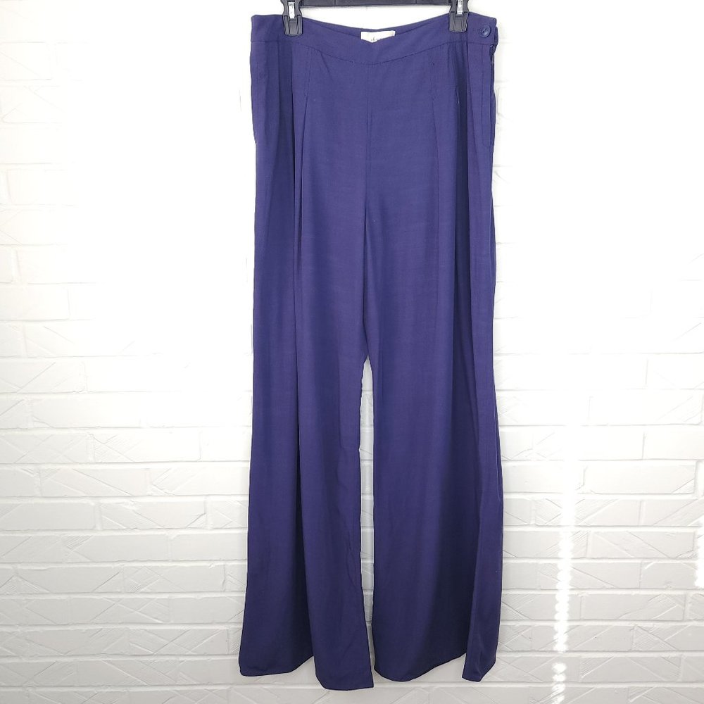 NWT Anthropologie Elevenses Deep Navy Blue Wide Leg Pleat Pants Side Zip Trouser